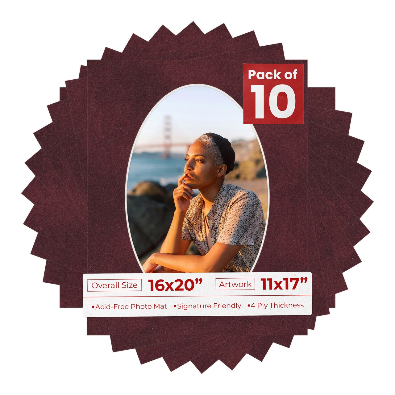 Dark Red Suede Mat Board for 16x20 Frames - Oval Opening for 11x17 Photos